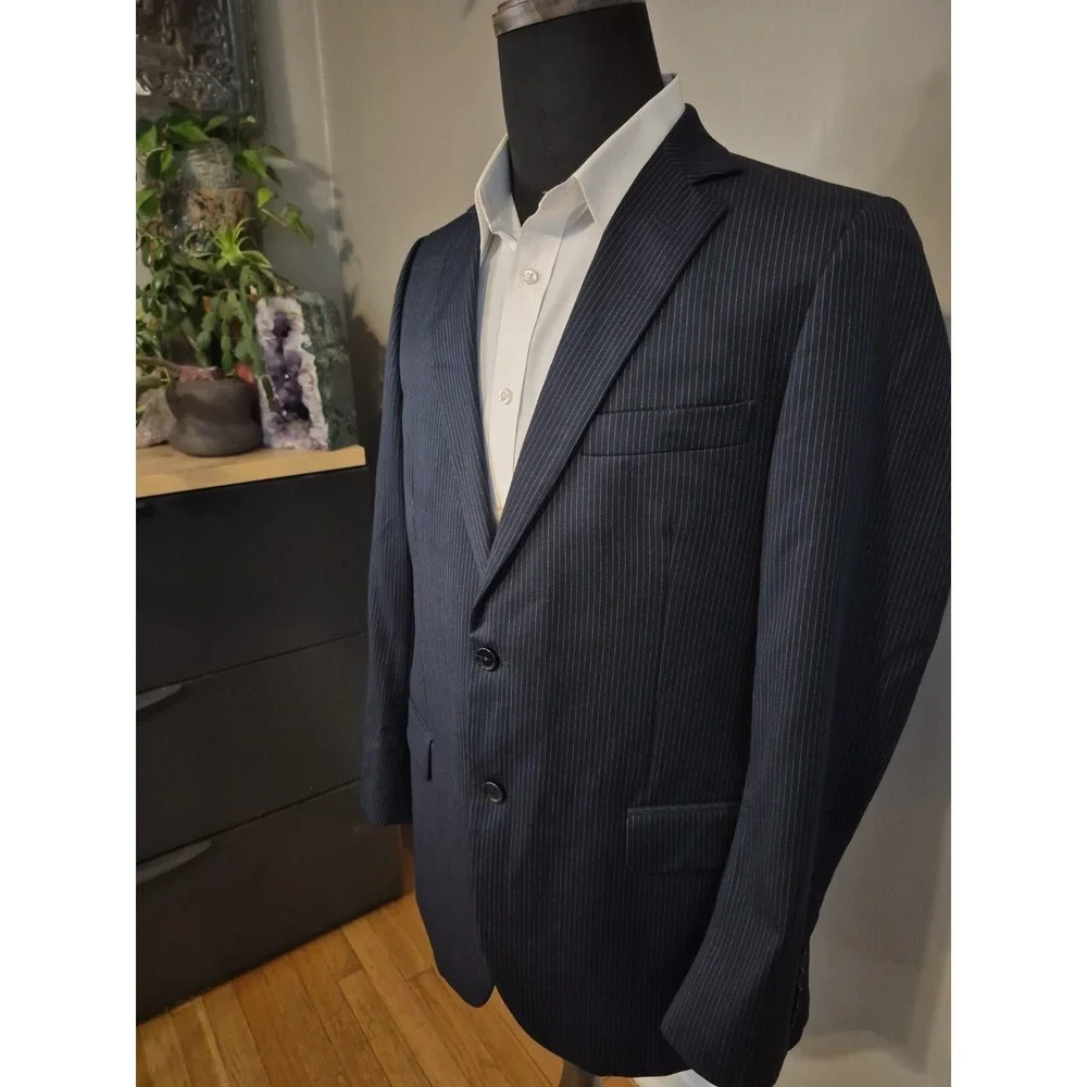 Brooks Brothers 1818 Fitzgerald 41R Sport Coat Blue Stripe Wool Italy 2 Button